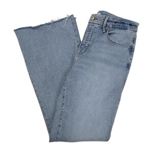 Good American Good Legs Flare Jeans High Rise Light Wash Raw Hem Size 8/29